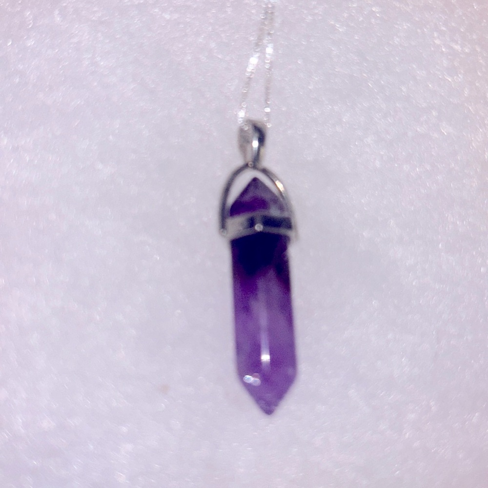 Boho hippie Amethyst Sterling Silver 16” Necklace